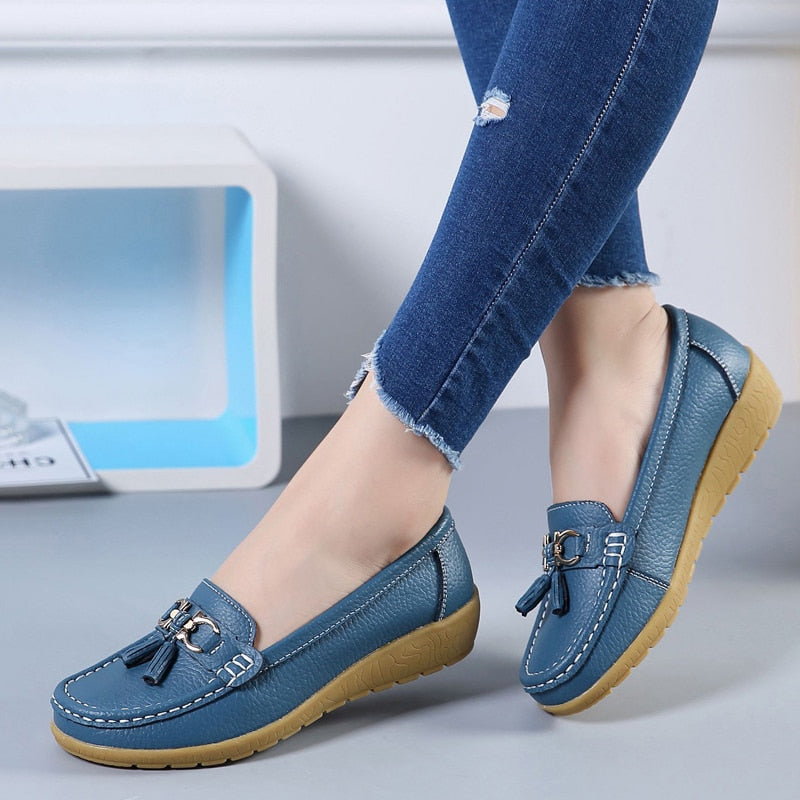 Mocassim Feminino Ortopédico de Couro | Ela Na Moda