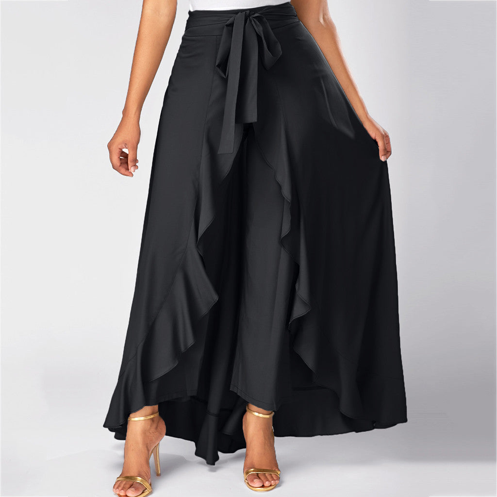 Calça Feminina Pantalona Com Babados Ruffles