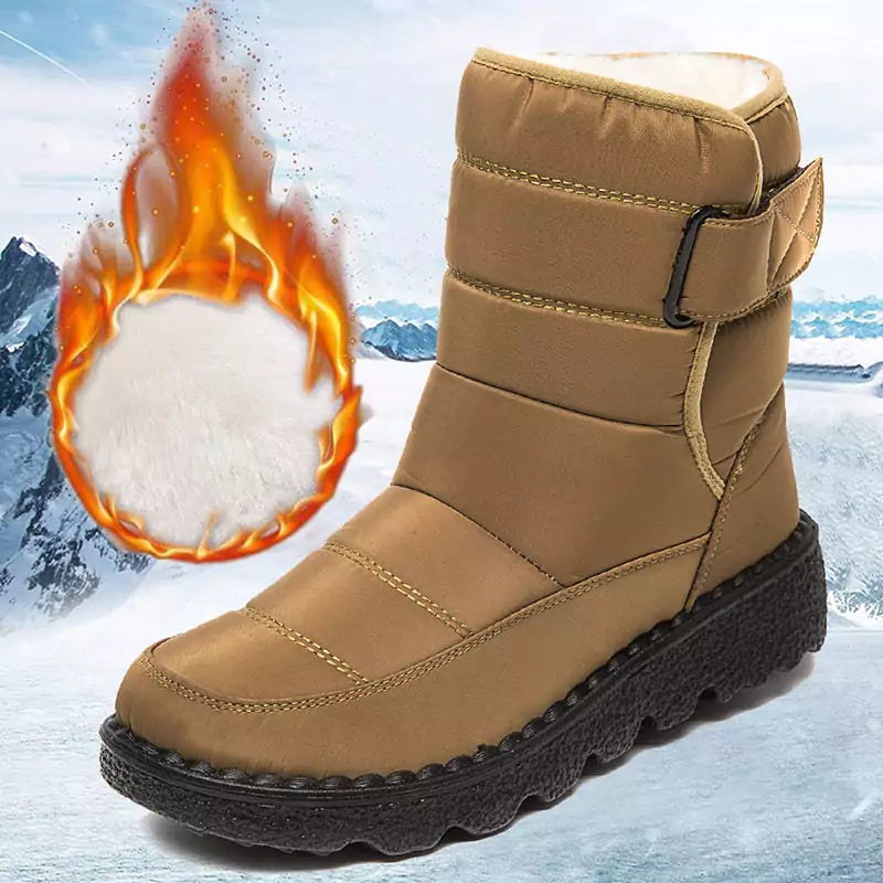 Bota de Inverno Cano Alto Impermeável Aveludada Rimocy Cáqui Ela Na Moda