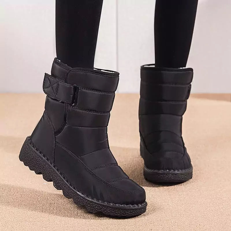 Bota de Inverno Cano Alto Impermeável Aveludada Rimocy Preto Ela Na moda