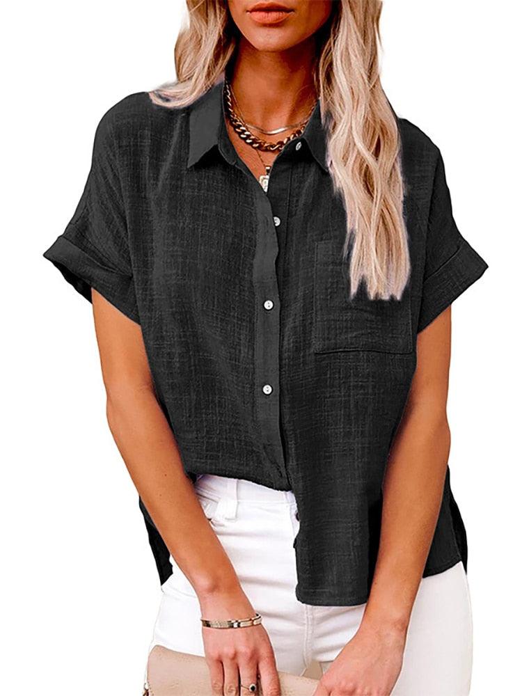 Camisa Feminina Manga Curta em Linho - Ela na Moda