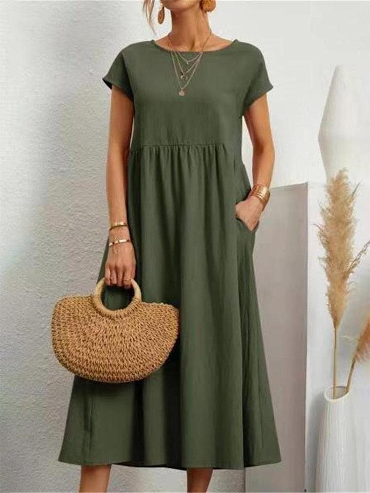 Vestido Longo em Linho e Algodão - Ela na Moda