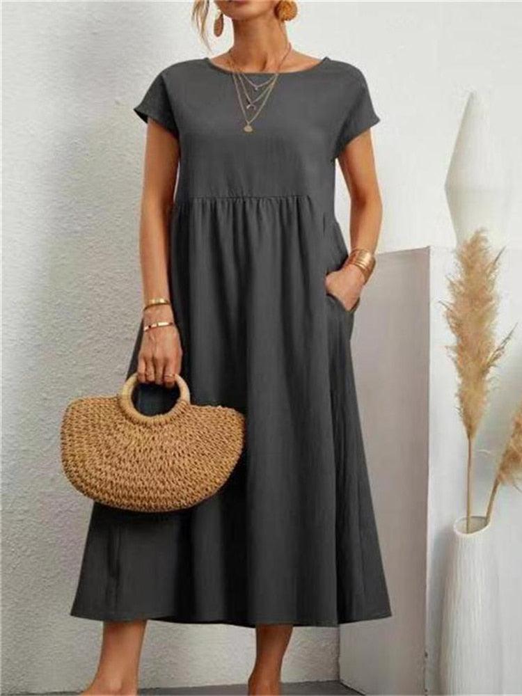 Vestido Longo em Linho e Algodão - Ela na Moda